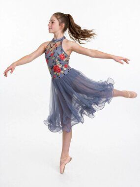 Adult/Teen Dance Costume - sheer ruffled skirt Performance One piece- waist 28"